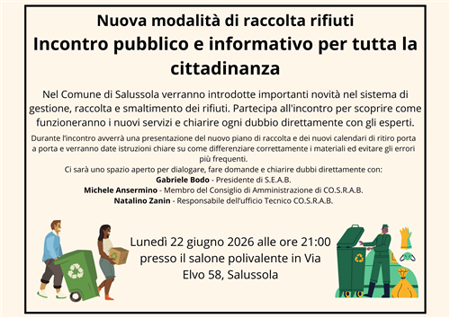 Nuova modalità di raccolta rifiuti -  Incontro pubblico e informativo per tutta la cittadinanza
